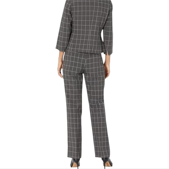 Loft Pink & Grey Windowpane Plaid Straight Leg Career Marisa Pants Size 12 - Picture 11 of 12